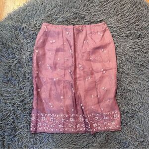 Vintage Bushwacker Floral Embroidered Silk Skirt in Mauve Size 4